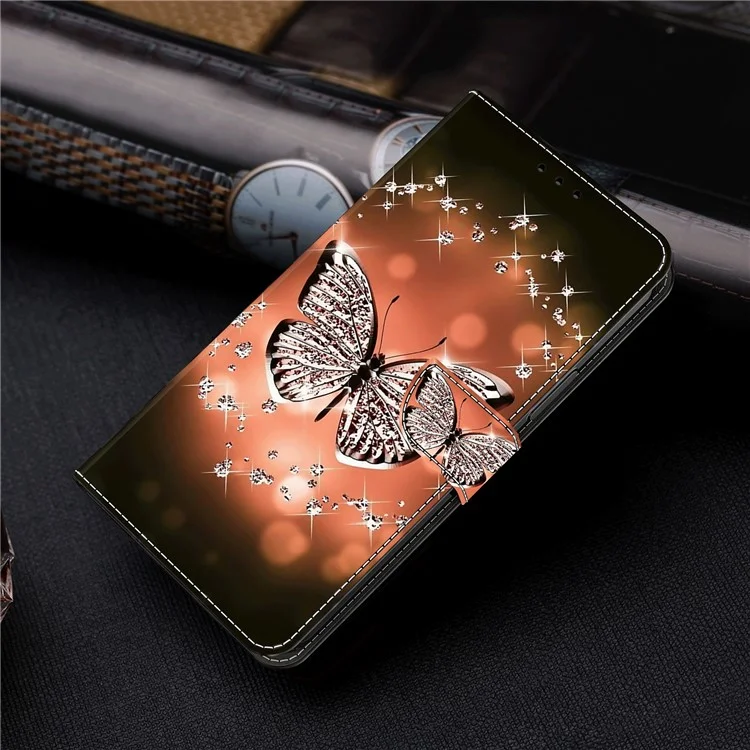 For Google Pixel 6 Wallet Case 3D Pattern Printed PU Leather Stand Feature Flip Cover - Crystal Butterfly
