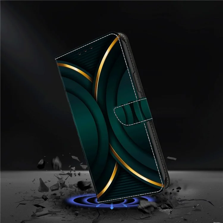 Para Samsung Galaxy A32 5G Capa de Telefone de Couro 3D Padrão de Impressão Suporte Carteira Folio Cover - Contorno Dourado