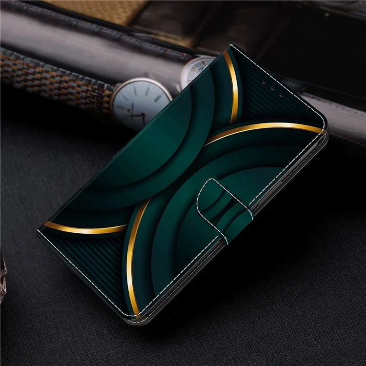 Para Samsung Galaxy A32 5G Capa de Telefone de Couro 3D Padrão de Impressão Suporte Carteira Folio Cover - Contorno Dourado