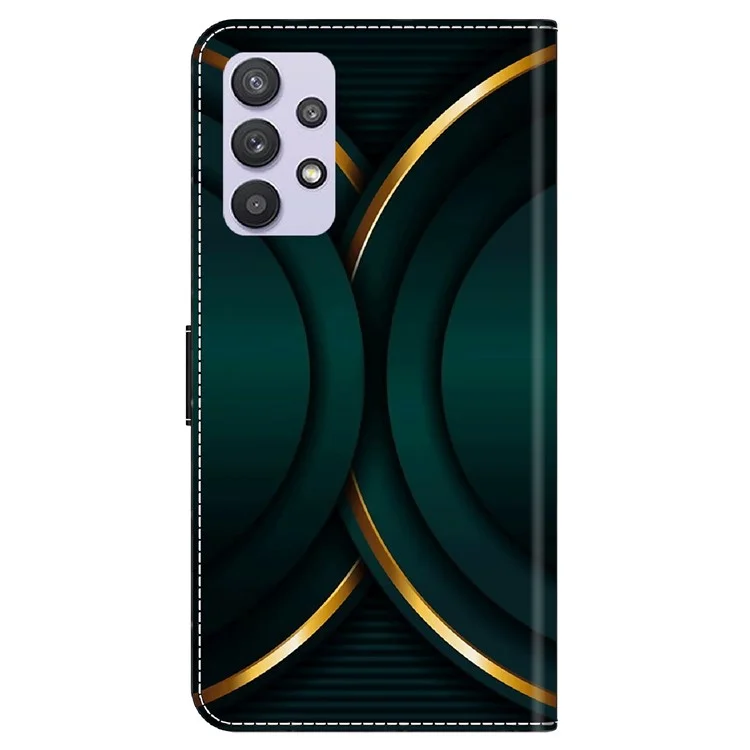 Para Samsung Galaxy A32 5G Capa de Telefone de Couro 3D Padrão de Impressão Suporte Carteira Folio Cover - Contorno Dourado