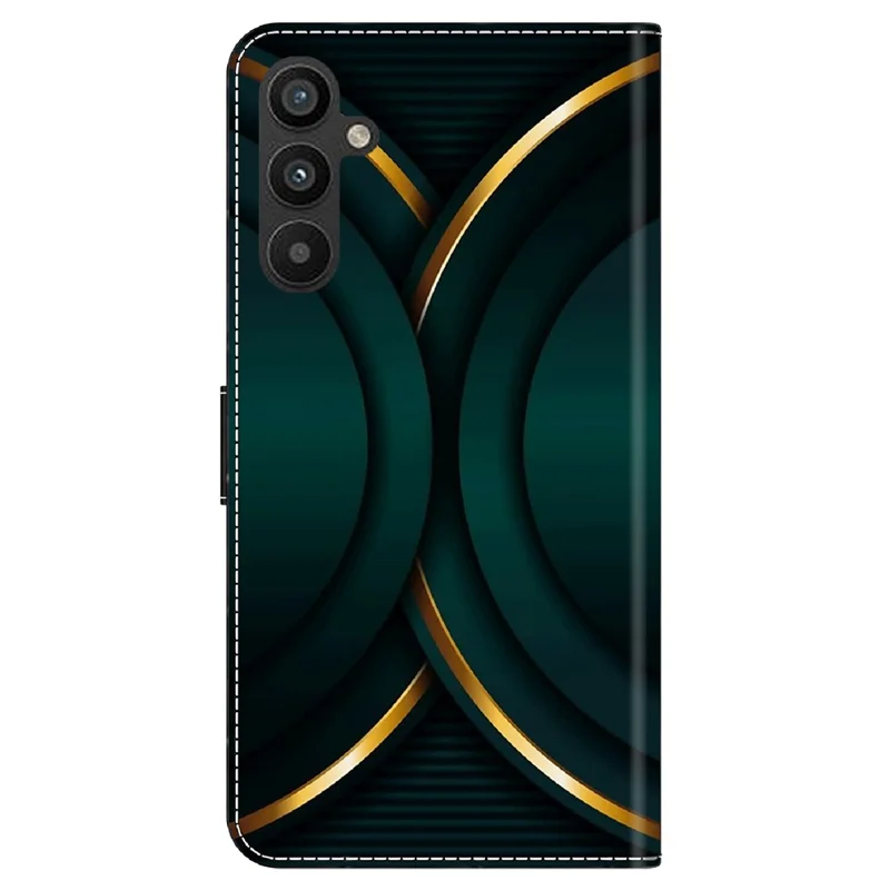 For Samsung Galaxy A34 5G Flip Protective Case 3D Pattern Printed PU Leather Stand Wallet Phone Cover - Gold Contour