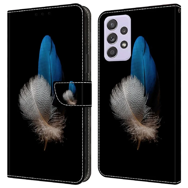 Étui portefeuille pour Samsung Galaxy A52 4G / 5G / A52s 5G, couverture de téléphone en cuir PU avec impression 3D - Deux plumes