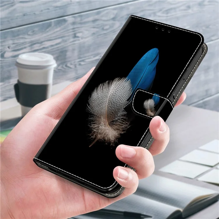 Étui portefeuille pour Samsung Galaxy A52 4G / 5G / A52s 5G, couverture de téléphone en cuir PU avec impression 3D - Deux plumes
