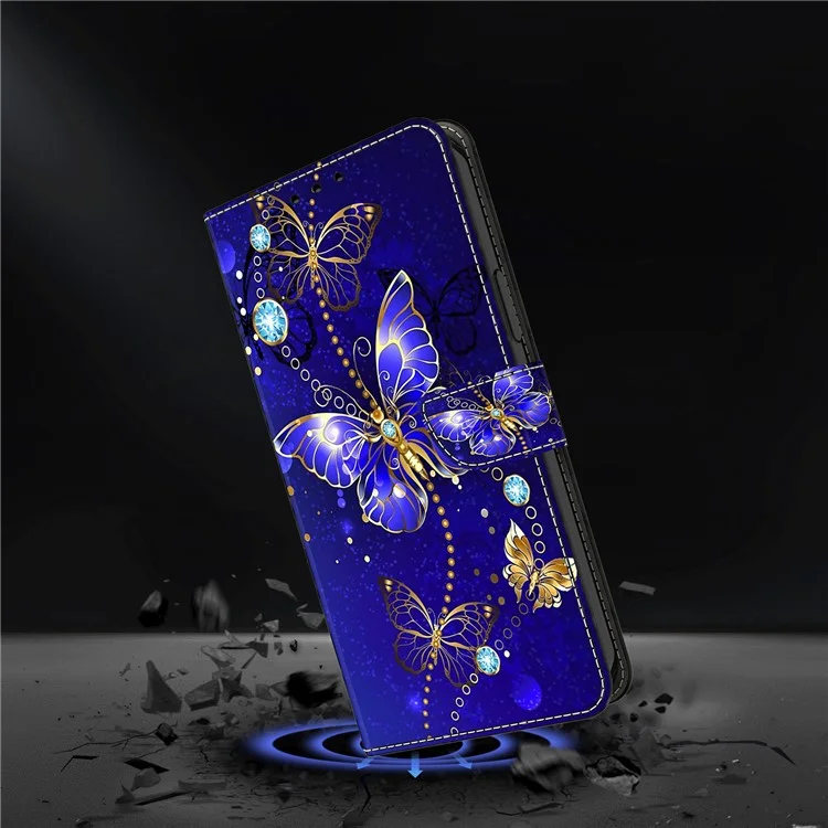 Leather Phone Case for iPhone 13 Pro Max Printed 3D Pattern Wallet Stand Magnetic Closure Cover - Diamond Butterfly