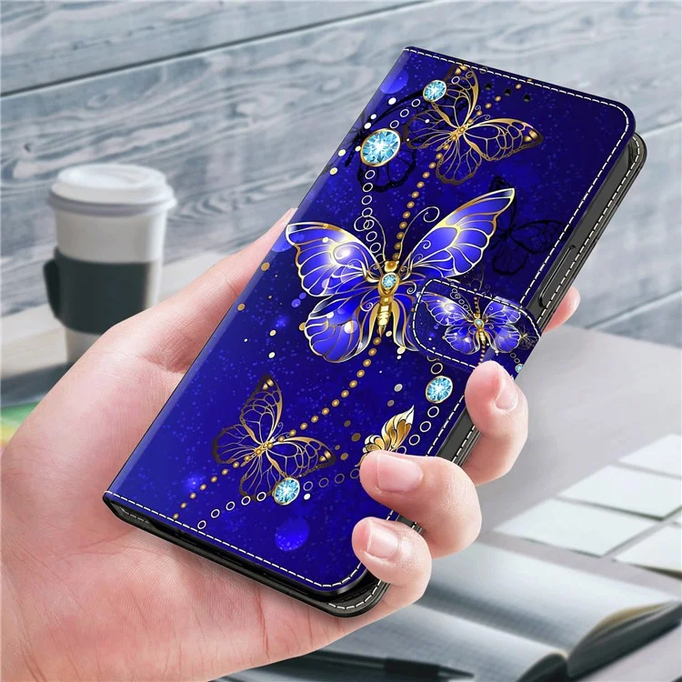 Leather Phone Case for iPhone 13 Pro Max Printed 3D Pattern Wallet Stand Magnetic Closure Cover - Diamond Butterfly