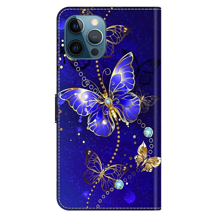 Leather Phone Case for iPhone 13 Pro Max Printed 3D Pattern Wallet Stand Magnetic Closure Cover - Diamond Butterfly