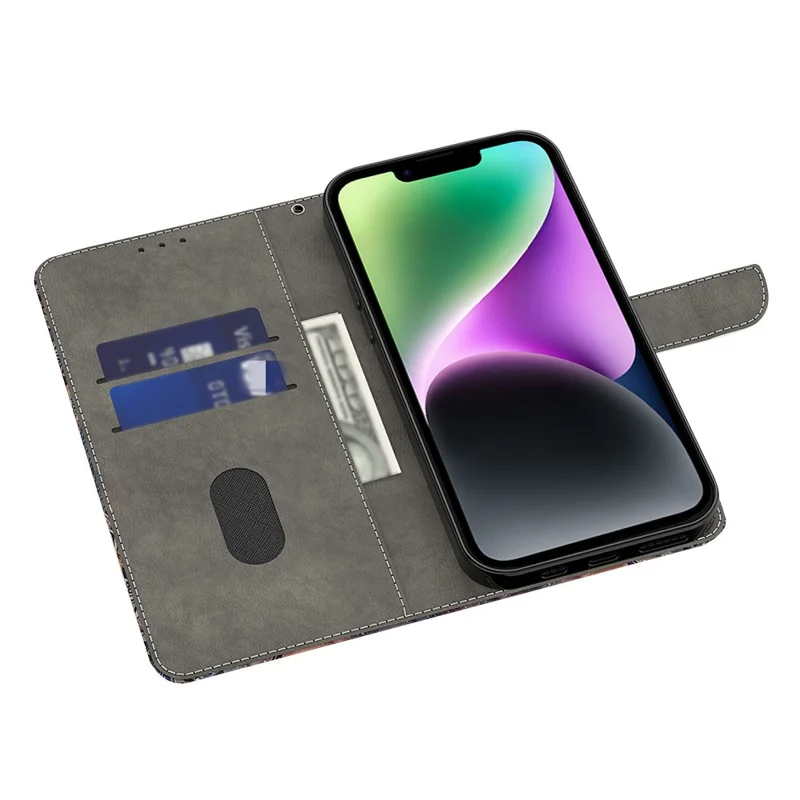 For iPhone 14 PU Leather Case 3D Pattern Printed Stand Flip Wallet Phone Cover - Lace Hearts