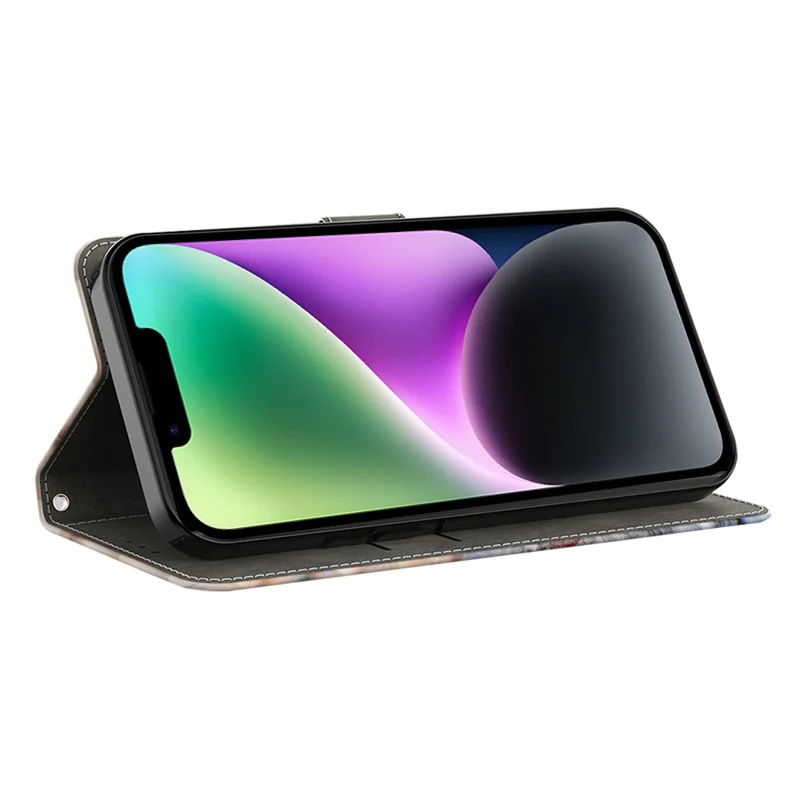 For iPhone 14 PU Leather Case 3D Pattern Printed Stand Flip Wallet Phone Cover - Lace Hearts