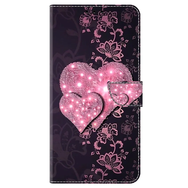 For iPhone 14 PU Leather Case 3D Pattern Printed Stand Flip Wallet Phone Cover - Lace Hearts