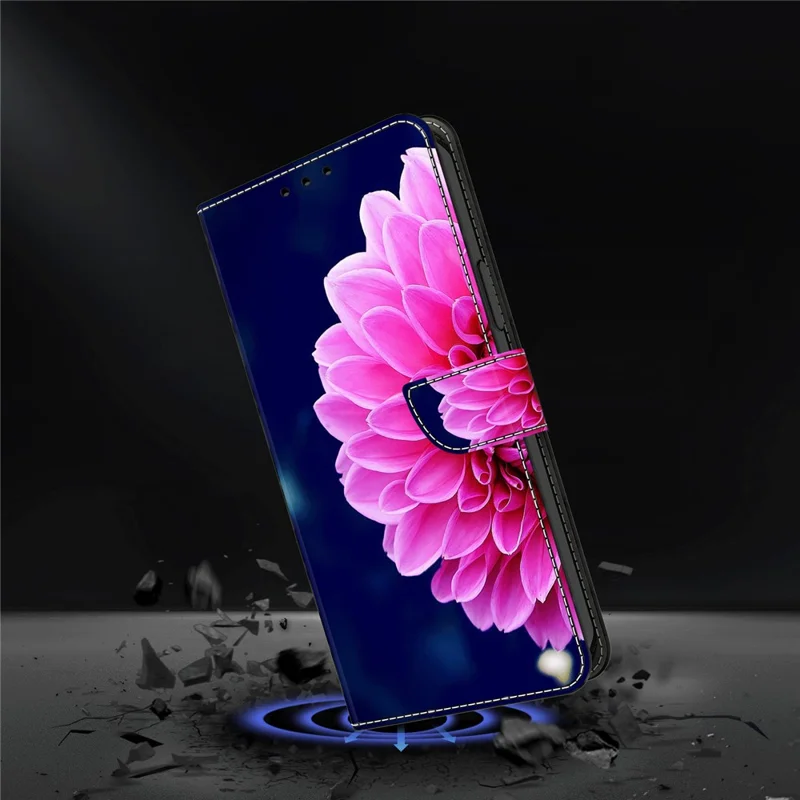 For iPhone 13 Wallet Case PU Leather Magnetic Closure 3D Pattern Stand Phone Cover - Pink Flowers