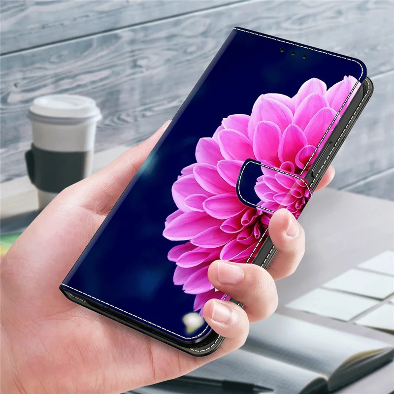 For iPhone 13 Wallet Case PU Leather Magnetic Closure 3D Pattern Stand Phone Cover - Pink Flowers
