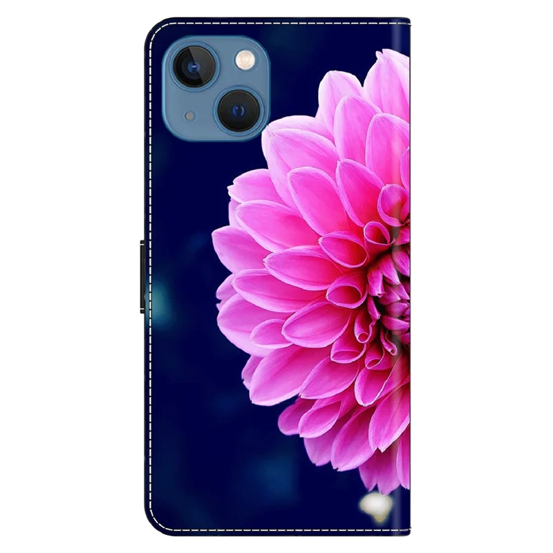 For iPhone 13 Wallet Case PU Leather Magnetic Closure 3D Pattern Stand Phone Cover - Pink Flowers