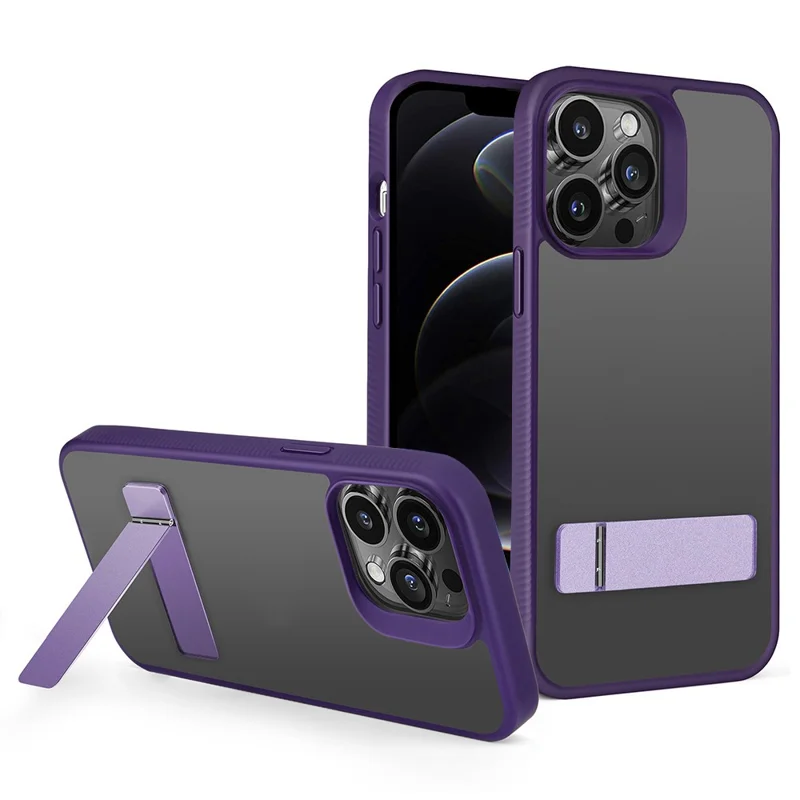 Große Menge G-Stil für iPhone 12 / 12 Pro Skin-Touch TPU+PC Handyhülle Rückabdeckung mit Ständer - Dunkellila