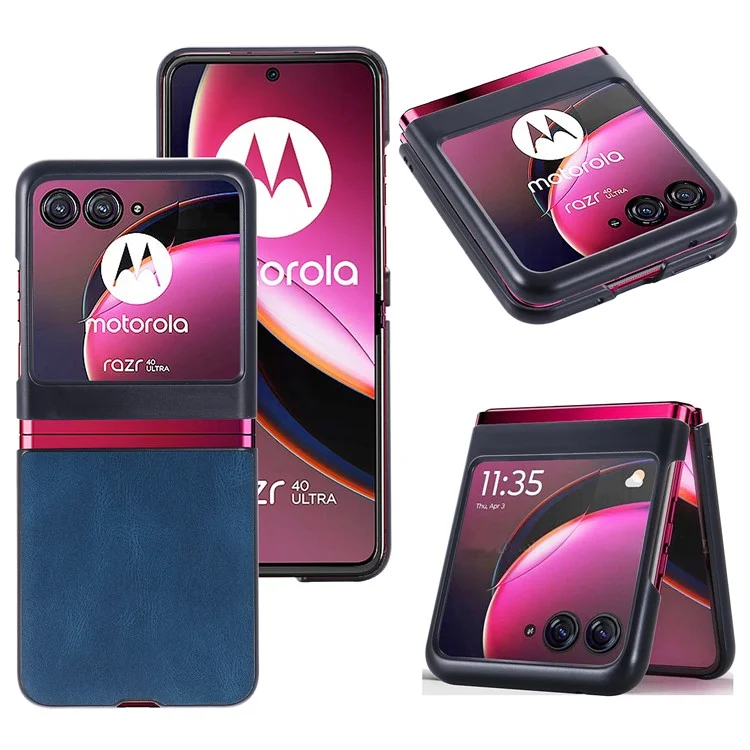 Para Motorola Razr 40 Ultra 5G Vintage Phone Case Funda de PC Dura Recubierta de Cuero PU - Azul