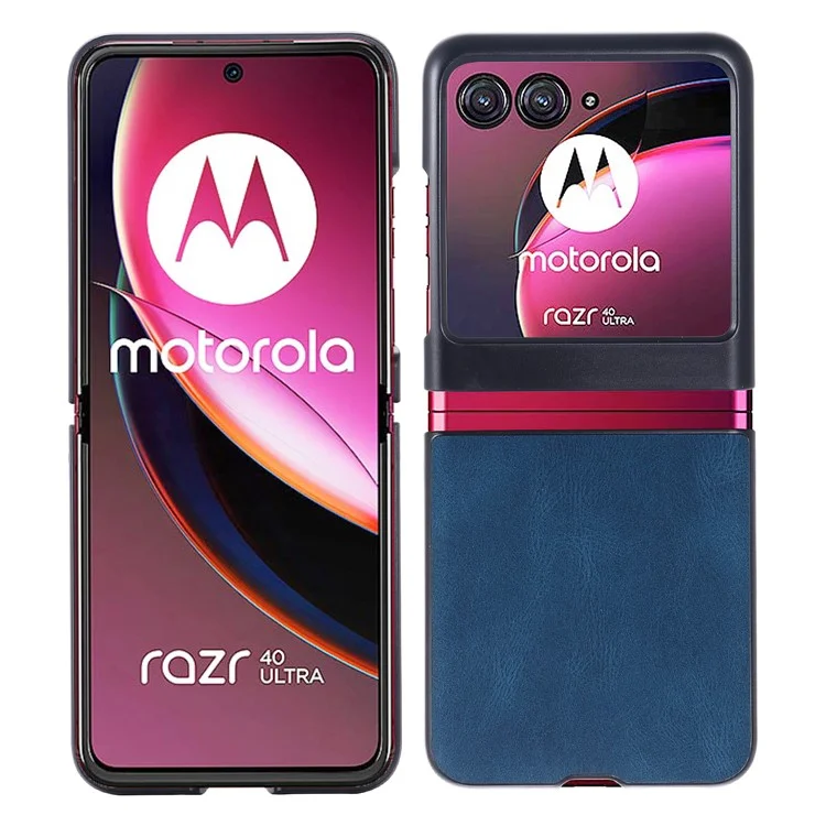 Para Motorola Razr 40 Ultra 5G Vintage Phone Case Funda de PC Dura Recubierta de Cuero PU - Azul