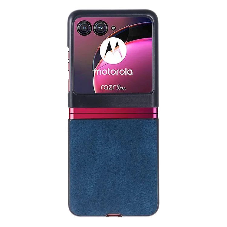 Para Motorola Razr 40 Ultra 5G Vintage Phone Case Funda de PC Dura Recubierta de Cuero PU - Azul