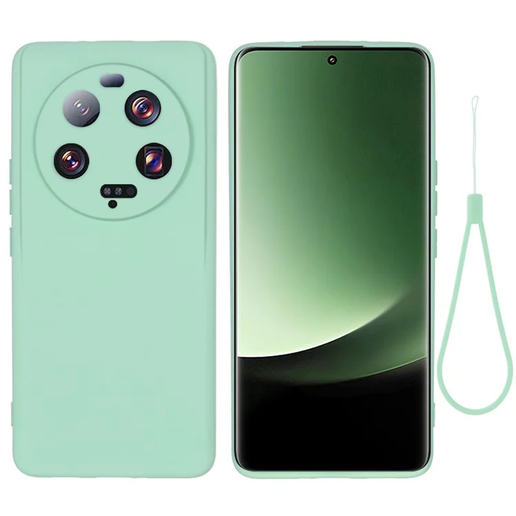 Per Xiaomi 13 Ultra Mobile Phone Shell Liquid Silicone Protection Case Soft Lining Cover with Strap - Green