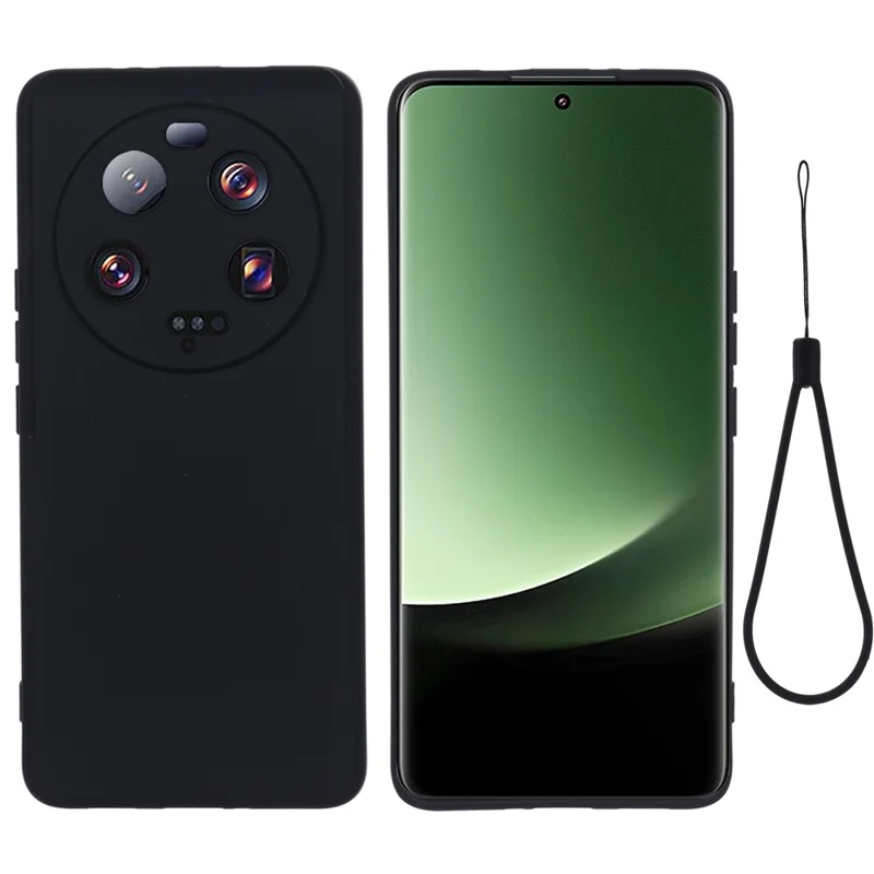 For Xiaomi 13 Ultra Mobile Phone Shell Liquid Silicone Protection Case Soft Lining Cover with Strap - Black