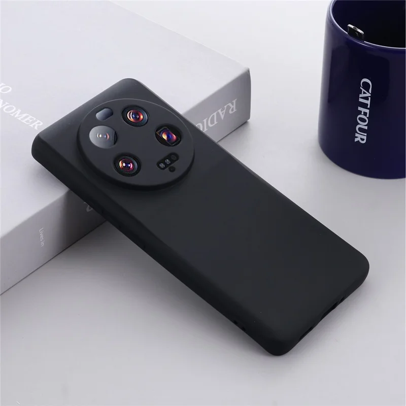 For Xiaomi 13 Ultra Mobile Phone Shell Liquid Silicone Protection Case Soft Lining Cover with Strap - Black