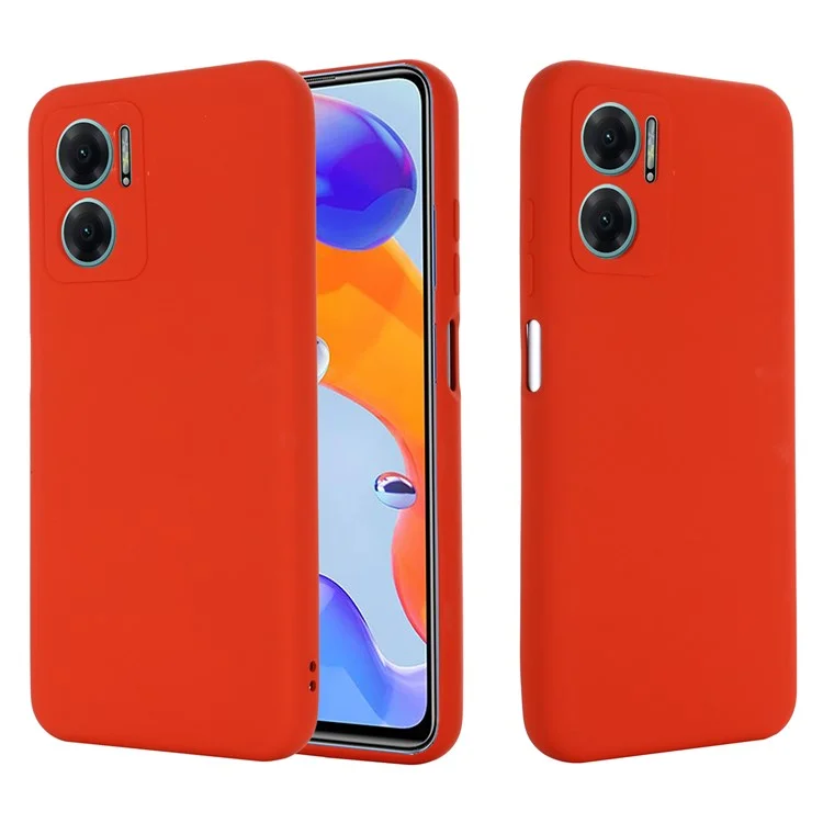 Pour Xiaomi Redmi 11 Prime 5G Liquid Silicone Soft Lining Phone Case Shockproof Phone Cover with Strap - Red
