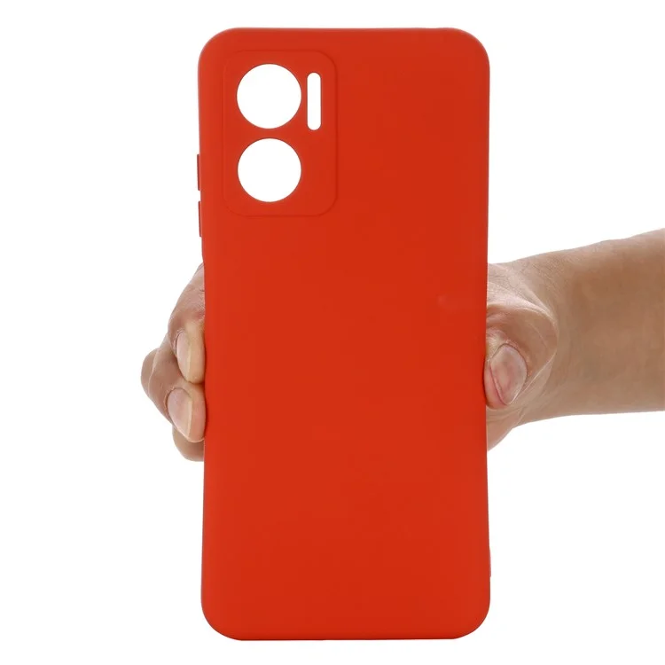 Pour Xiaomi Redmi 11 Prime 5G Liquid Silicone Soft Lining Phone Case Shockproof Phone Cover with Strap - Red