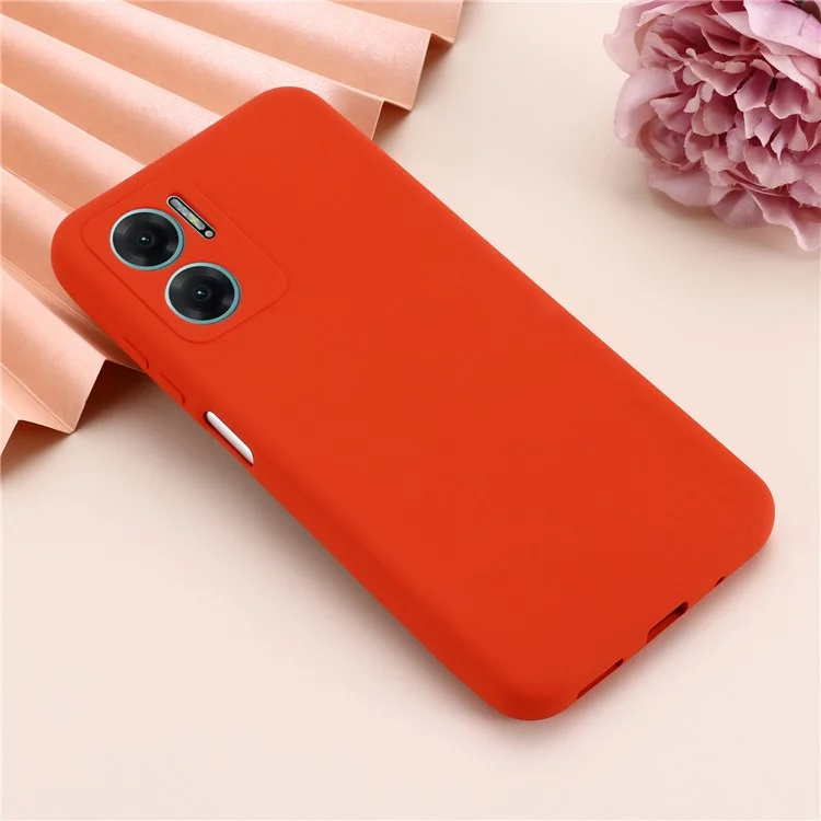 Pour Xiaomi Redmi 11 Prime 5G Liquid Silicone Soft Lining Phone Case Shockproof Phone Cover with Strap - Red