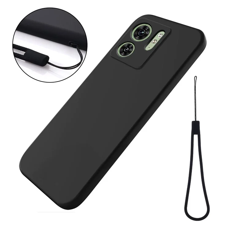 For Motorola Edge 40 5G Soft Lining Liquid Silicone Phone Case Anti-Scratch Cell Phone Cover with Strap - Black