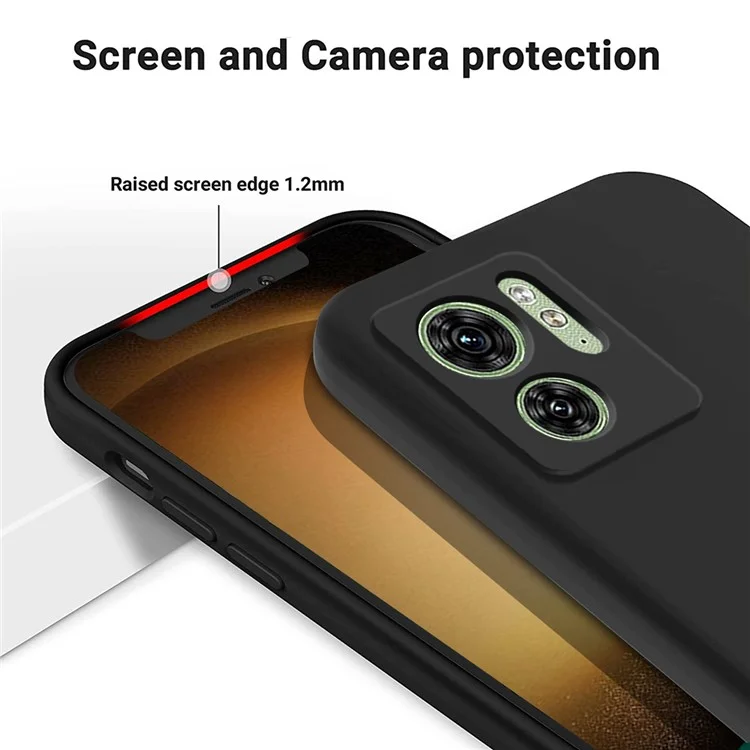 For Motorola Edge 40 5G Soft Lining Liquid Silicone Phone Case Anti-Scratch Cell Phone Cover with Strap - Black