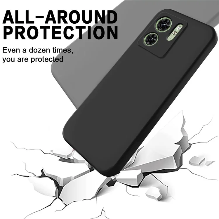 For Motorola Edge 40 5G Soft Lining Liquid Silicone Phone Case Anti-Scratch Cell Phone Cover with Strap - Black