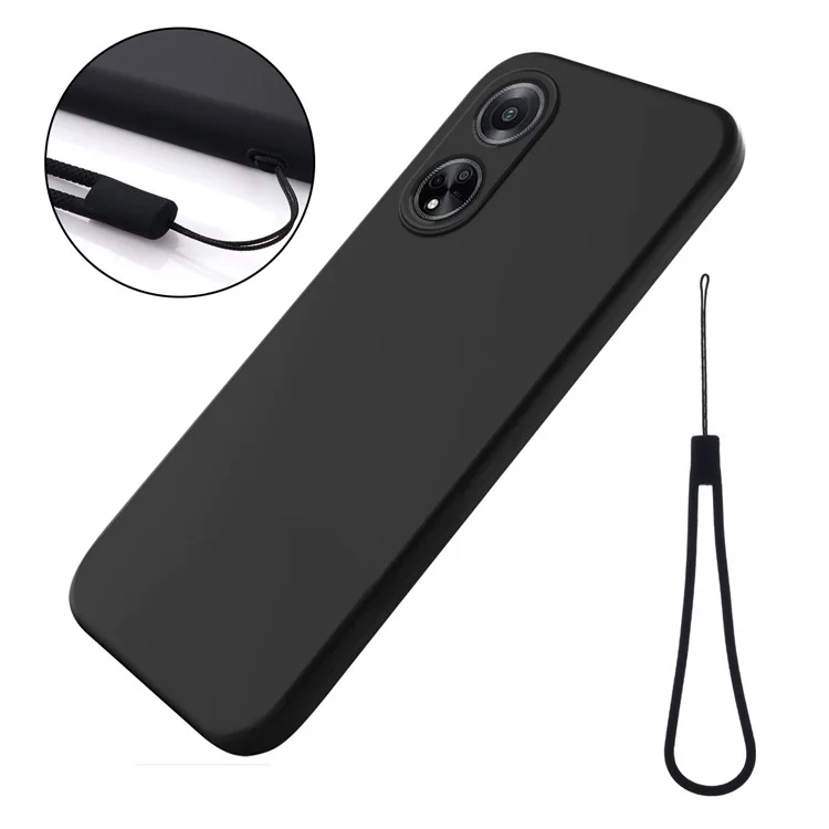 Telefon-Schutzhülle für Oppo A98 5G / A1 5G / F23 5G, weiches Innenfutter, flüssiges Silikon-Telefonhüllen mit Trageriemen - Schwarz