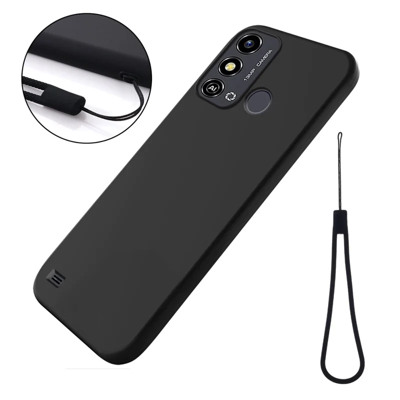 For ZTE Blade A53 Smartphone Cover Case Soft Lining Liquid Silicone Phone Shell with Strap - Sort