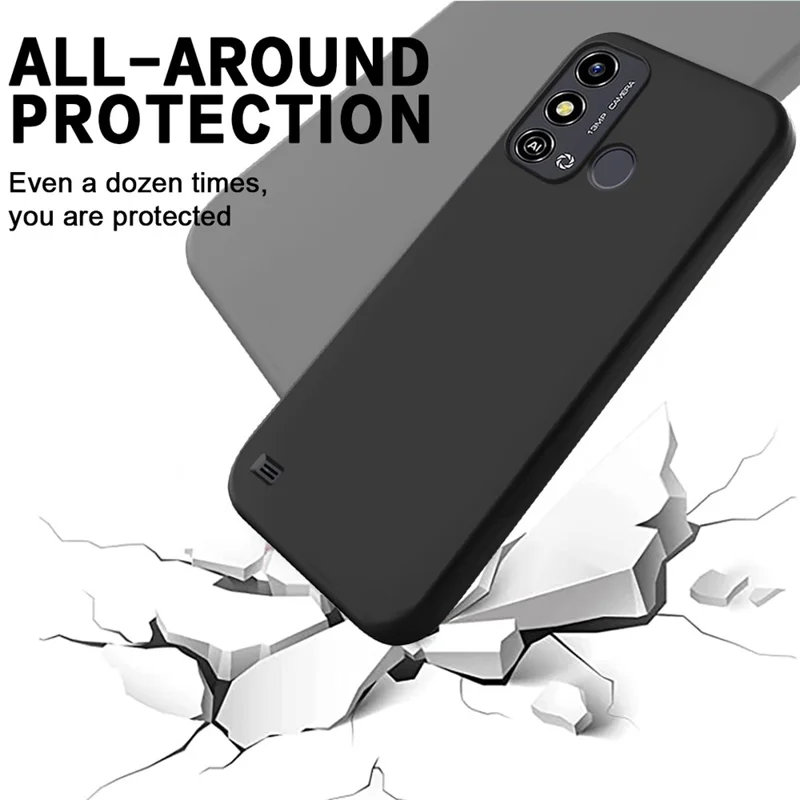 For ZTE Blade A53 Smartphone Cover Case Soft Lining Liquid Silicone Phone Shell with Strap - Sort