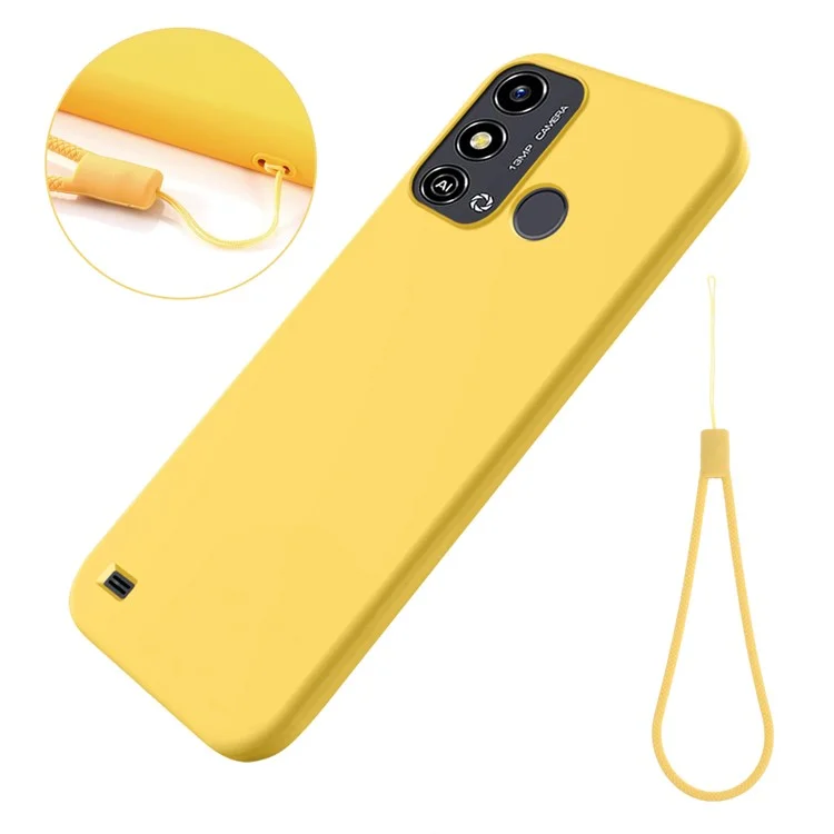 Para la funda del teléfono inteligente ZTE Blade A53, funda de silicona líquida con revestimiento suave, funda de teléfono con correa - amarillo