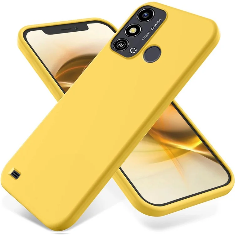 Para la funda del teléfono inteligente ZTE Blade A53, funda de silicona líquida con revestimiento suave, funda de teléfono con correa - amarillo