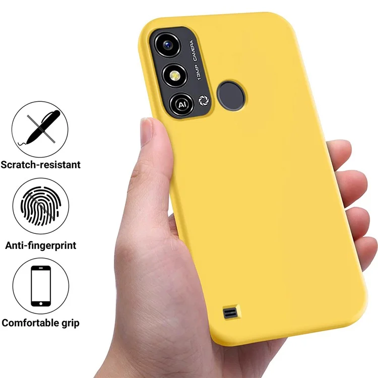 Para la funda del teléfono inteligente ZTE Blade A53, funda de silicona líquida con revestimiento suave, funda de teléfono con correa - amarillo