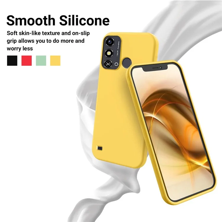 Para la funda del teléfono inteligente ZTE Blade A53, funda de silicona líquida con revestimiento suave, funda de teléfono con correa - amarillo