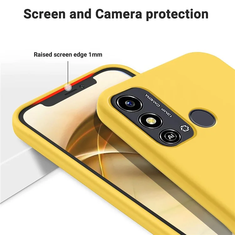 Para la funda del teléfono inteligente ZTE Blade A53, funda de silicona líquida con revestimiento suave, funda de teléfono con correa - amarillo