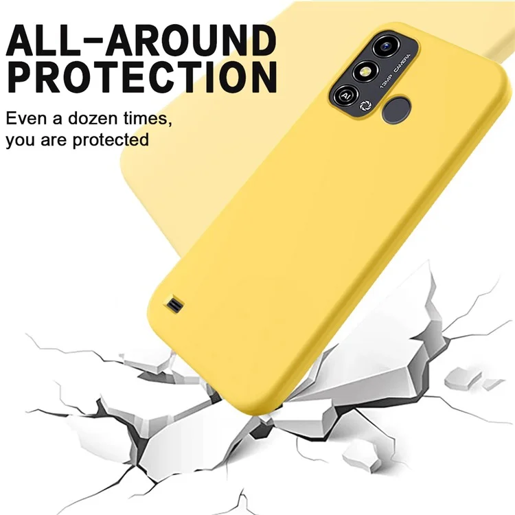 Para la funda del teléfono inteligente ZTE Blade A53, funda de silicona líquida con revestimiento suave, funda de teléfono con correa - amarillo