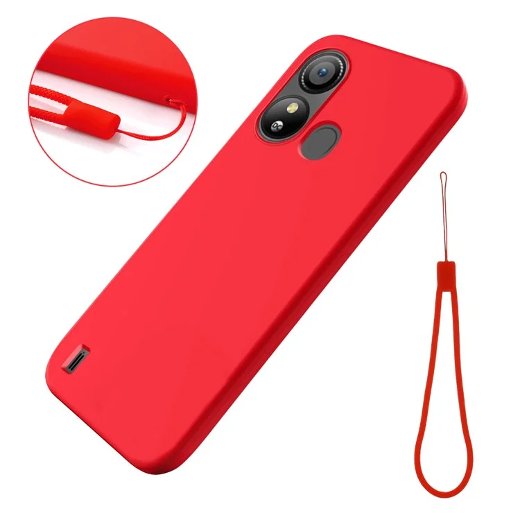 For ZTE Blade L220 Soft Lining Liquid Silicone Protection Case Anti-Fingerprint Phone Cover with Strap - Red