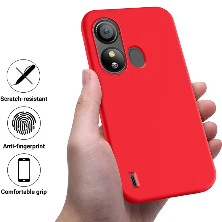 For ZTE Blade L220 Soft Lining Liquid Silicone Protection Case Anti-Fingerprint Phone Cover with Strap - Red