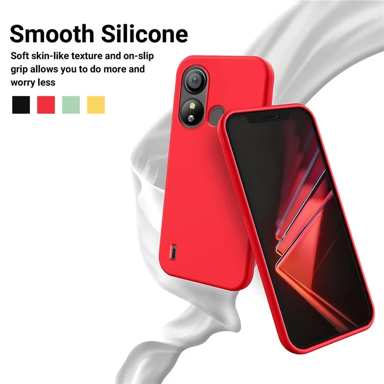 For ZTE Blade L220 Soft Lining Liquid Silicone Protection Case Anti-Fingerprint Phone Cover with Strap - Red