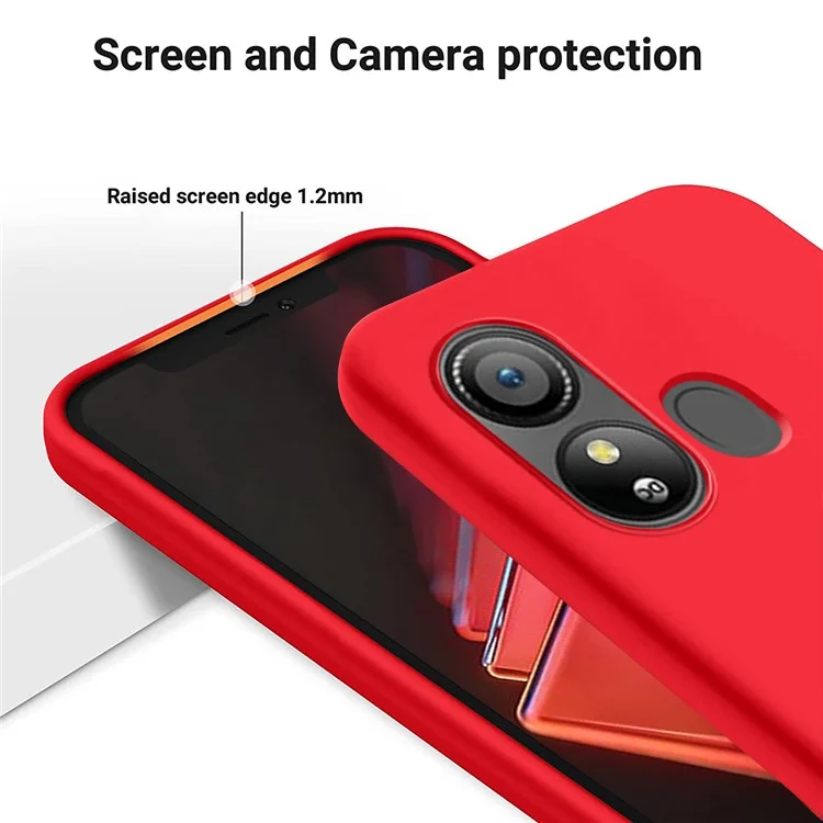 For ZTE Blade L220 Soft Lining Liquid Silicone Protection Case Anti-Fingerprint Phone Cover with Strap - Red