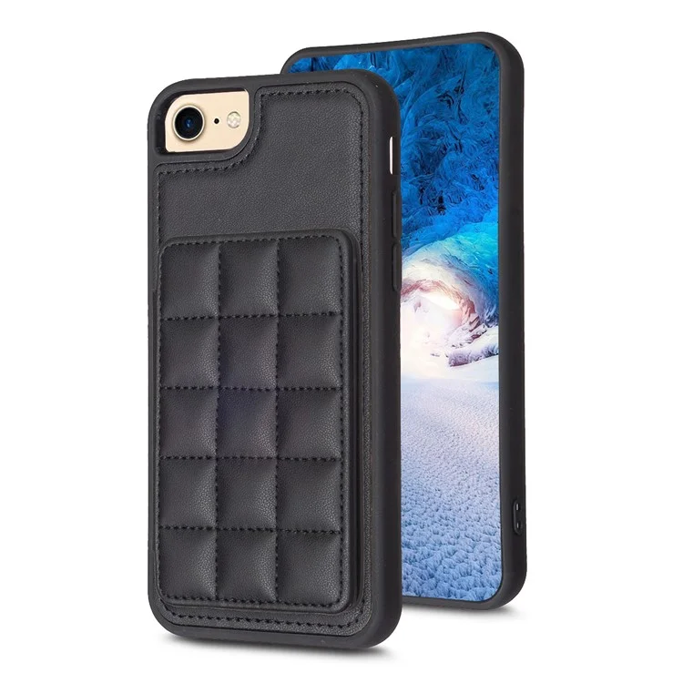 Style-BF24 Card Holder Case for iPhone 6 / 6s / 7 / 8 / SE (2020) / SE (2022) Kickstand Leather+TPU Phone Cover - Black