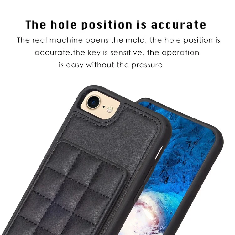 Style-BF24 Card Holder Case for iPhone 6 / 6s / 7 / 8 / SE (2020) / SE (2022) Kickstand Leather+TPU Phone Cover - Black