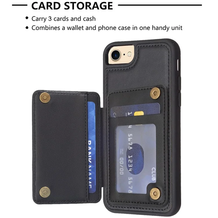 Style-BF24 Card Holder Case for iPhone 6 / 6s / 7 / 8 / SE (2020) / SE (2022) Kickstand Leather+TPU Phone Cover - Black