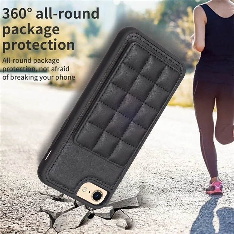 Style-BF24 Card Holder Case for iPhone 6 / 6s / 7 / 8 / SE (2020) / SE (2022) Kickstand Leather+TPU Phone Cover - Black