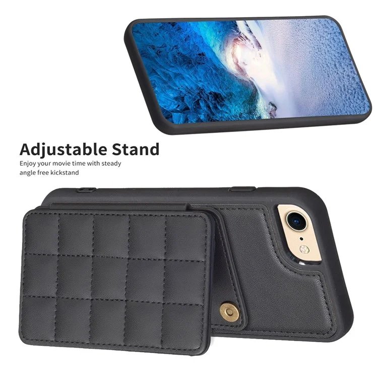 Style-BF24 Card Holder Case for iPhone 6 / 6s / 7 / 8 / SE (2020) / SE (2022) Kickstand Leather+TPU Phone Cover - Black