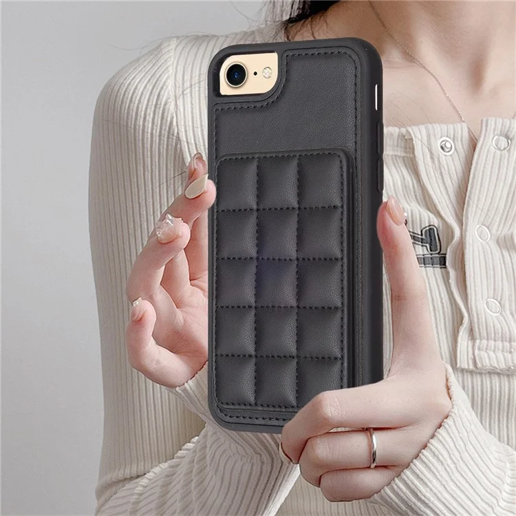 Style-BF24 Card Holder Case for iPhone 6 / 6s / 7 / 8 / SE (2020) / SE (2022) Kickstand Leather+TPU Phone Cover - Black