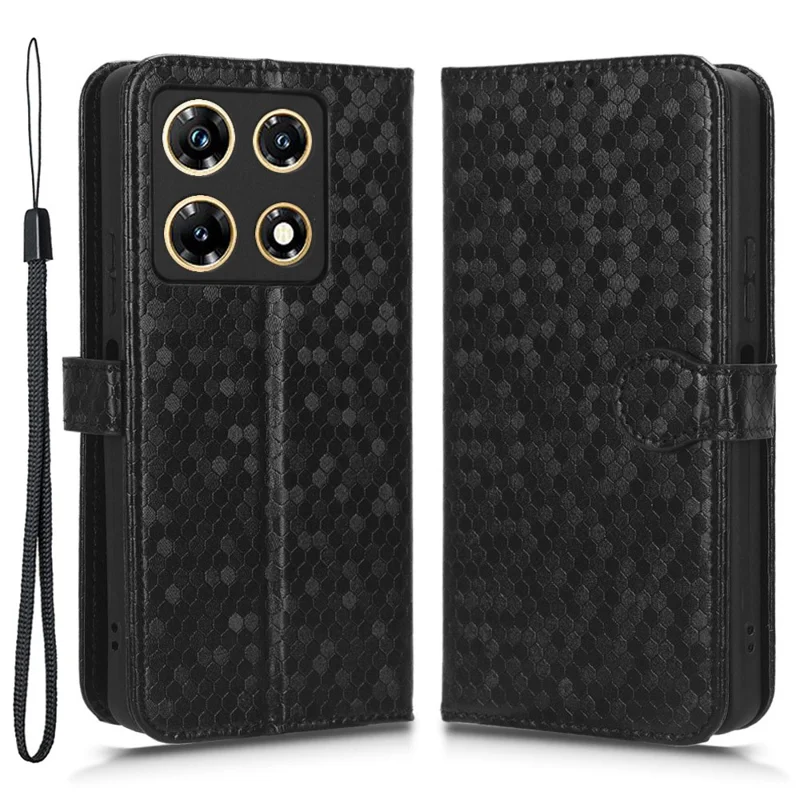 Phone Case for Infinix Note 30 Pro 4G , Dot Imprinted PU Leather Wallet Stand Cover - Black