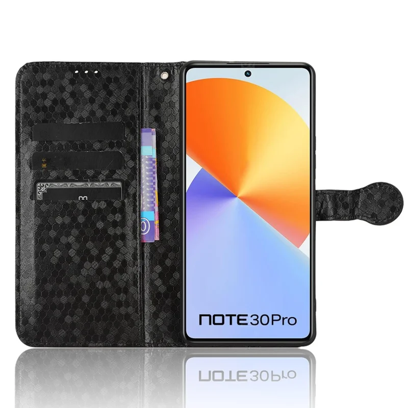 Phone Case for Infinix Note 30 Pro 4G , Dot Imprinted PU Leather Wallet Stand Cover - Black